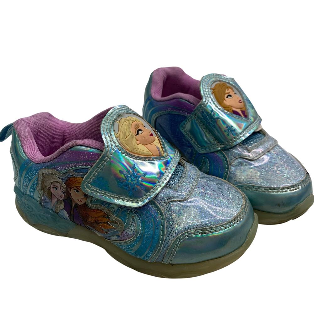 Disney Frozen Anna & Elsa Toddler Girls Sz 8 Shoes Shiny Snowflake Blue Sneakers